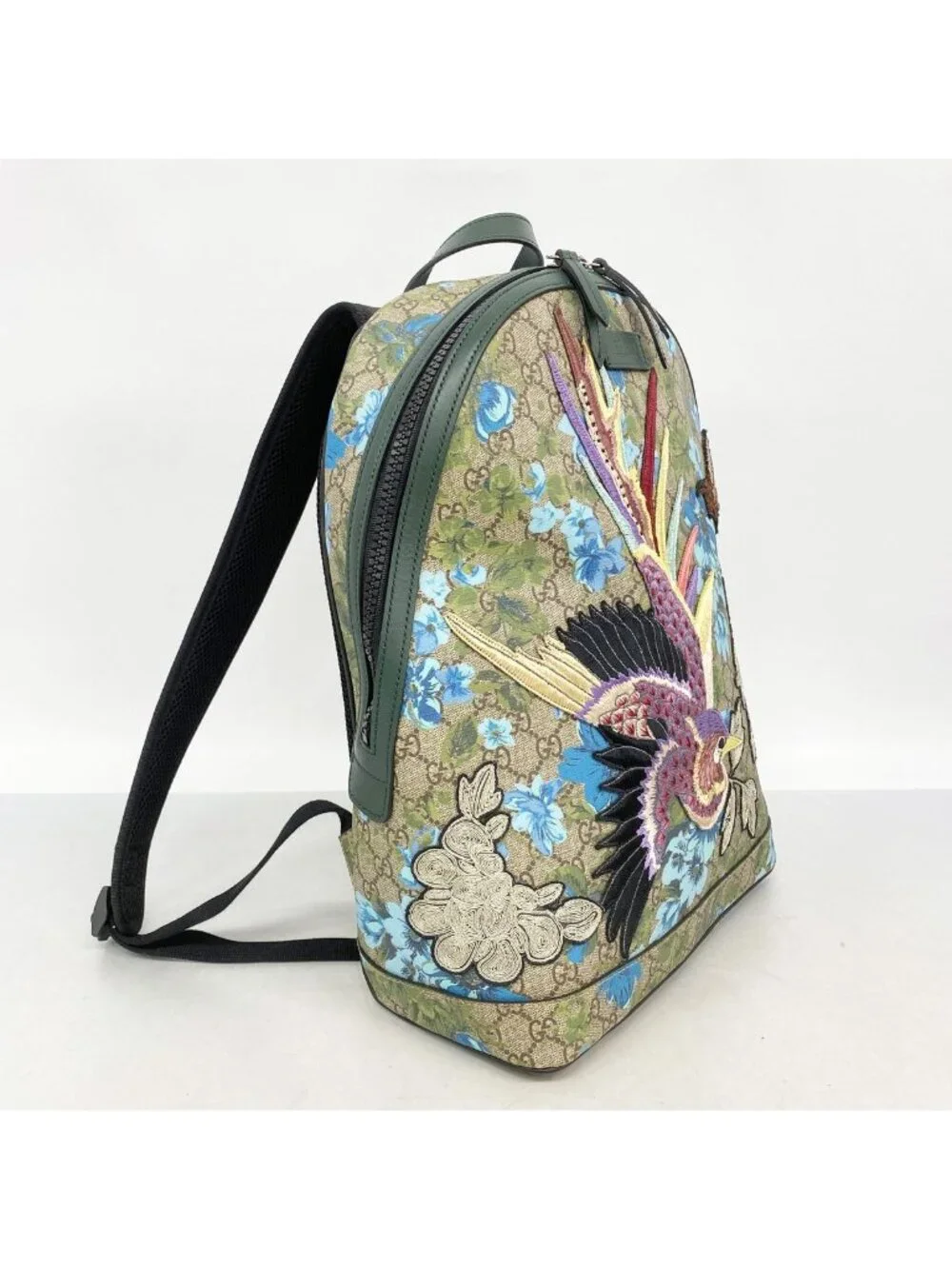 Gucci Backpack GG Supreme Bird Embroidery Beige Multicolor Silver